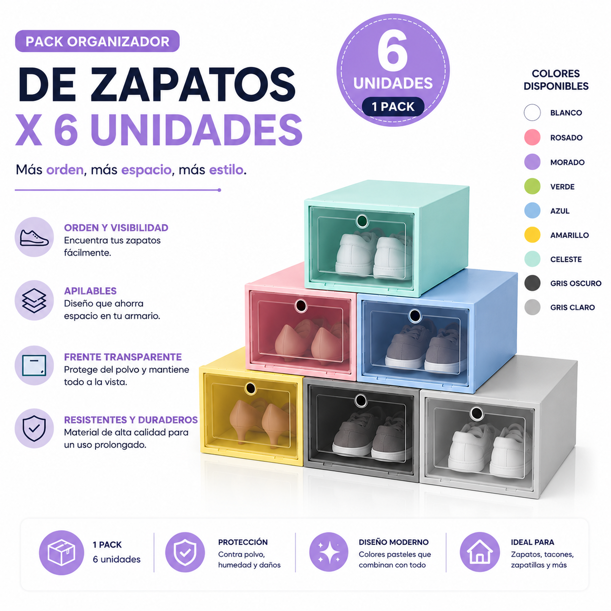 Pack de 6 Cajas de Zapatos Organizadoras